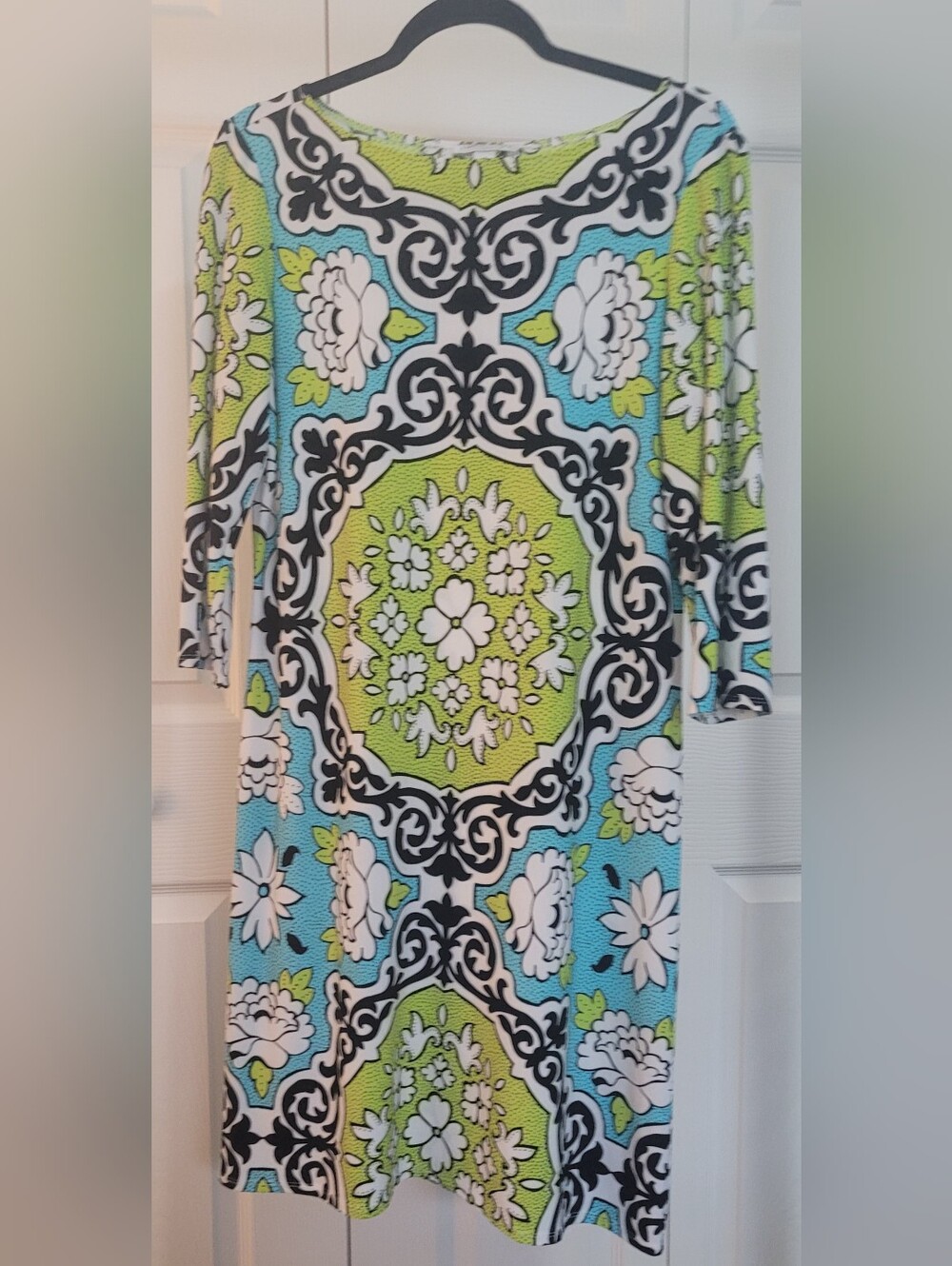 London Style Teal & Lime Floral Medallion Dress